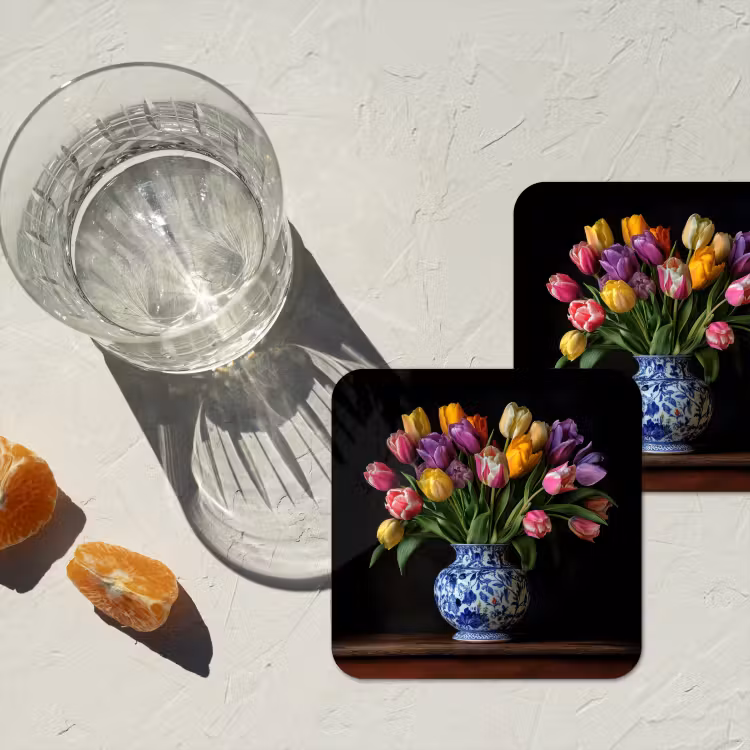 Tulpen - Kleuren - Hout - Vaas onderzetter kurk middel -sfeer4