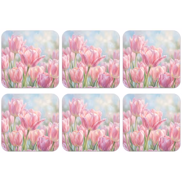 Tulpen - Veld - Lente - Roze onderzetter kurk middel -zkaufland3dotto