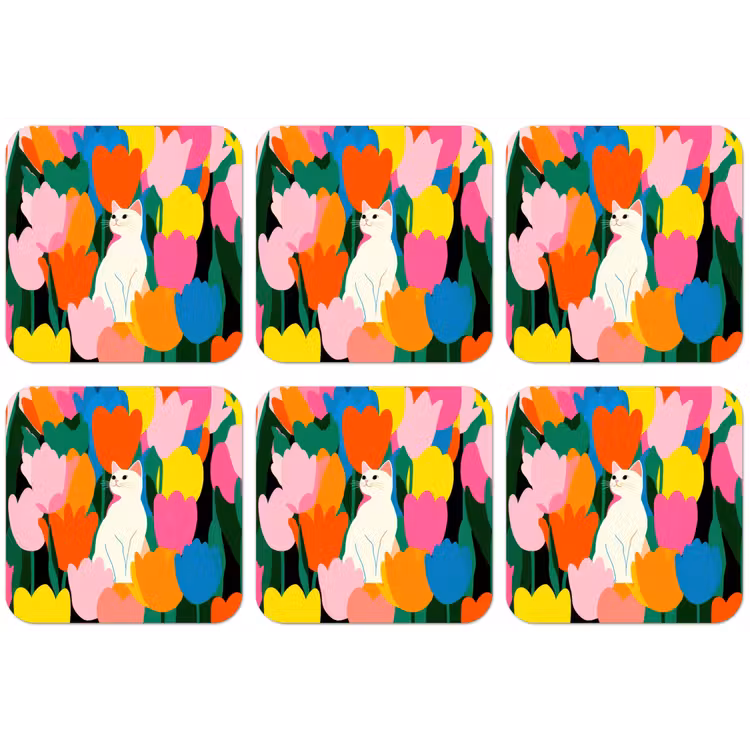 Tulpen - Kat - Kleurrijk onderzetter kurk middel -zkaufland3dotto