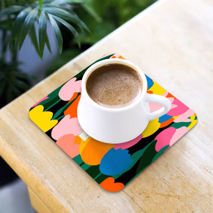 Tulpen - Kat - Kleurrijk onderzetter kurk middel -sfeer5