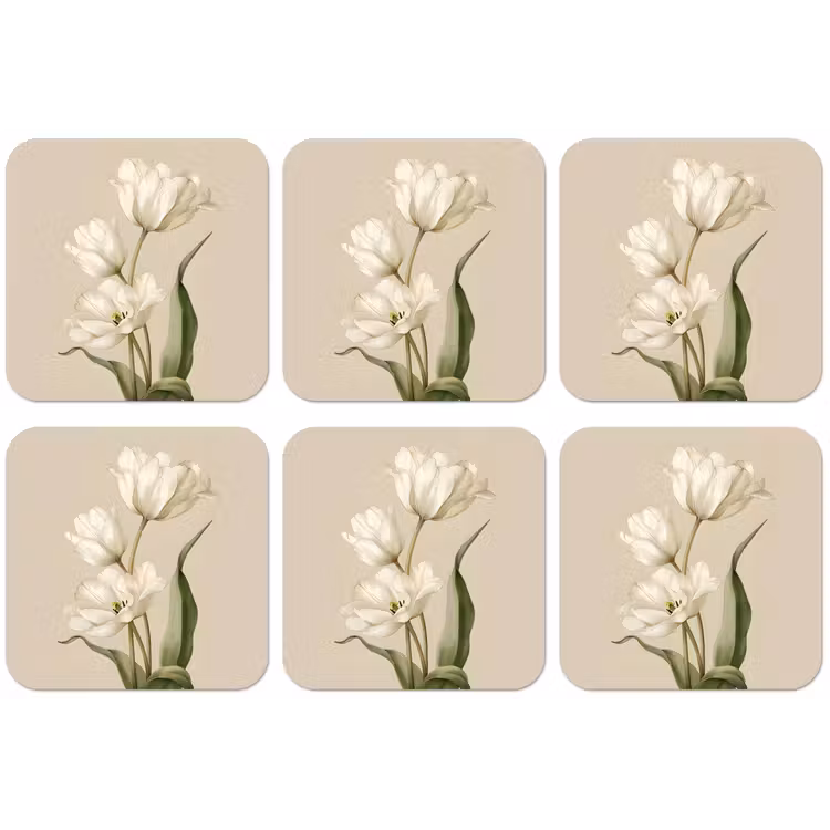 Tulpen - Wit - Bladeren onderzetter kurk middel -zkaufland3dotto