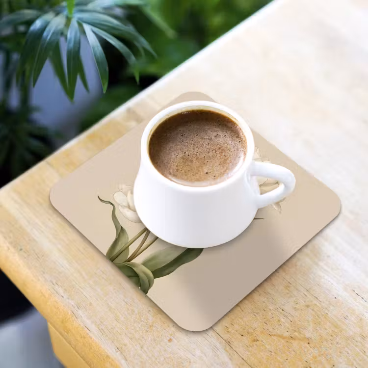 Tulpen - Wit - Bladeren onderzetter kurk middel -sfeer5