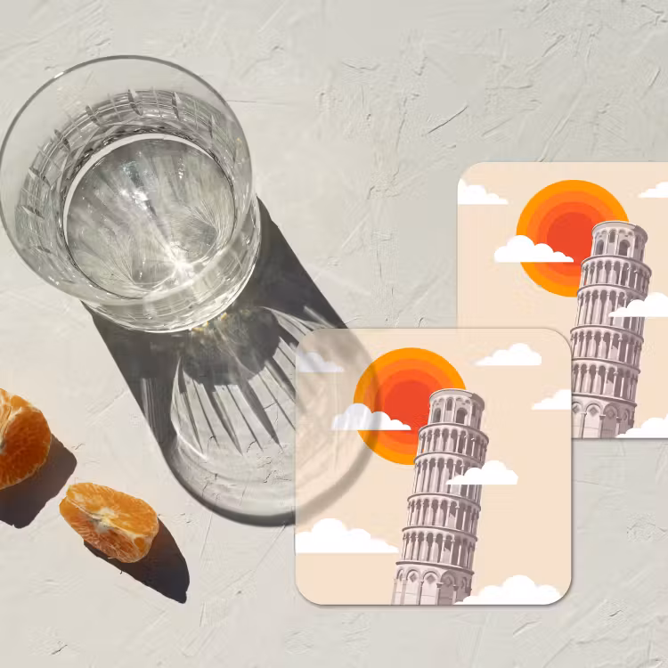 Toren - Pisa - Architectuur - Minimalistisch - Beige onderzetter kurk middel -sfeer4