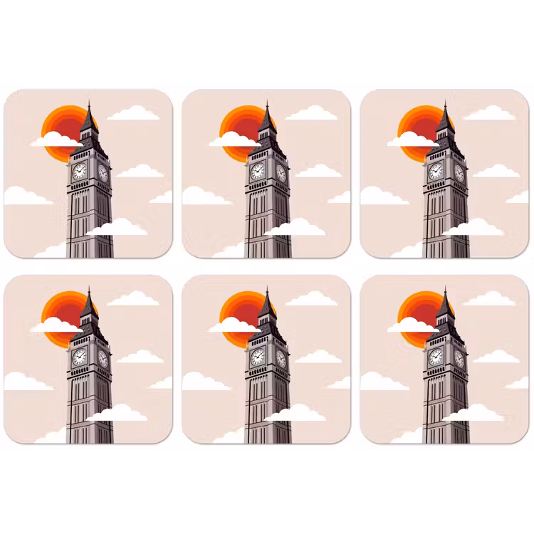Toren - Klok - Londen - Architectuur - Retro onderzetter kurk middel -zkaufland3dotto