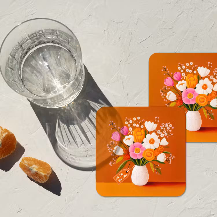 Vaas - Bloemen - Oranje onderzetter kurk middel -sfeer4