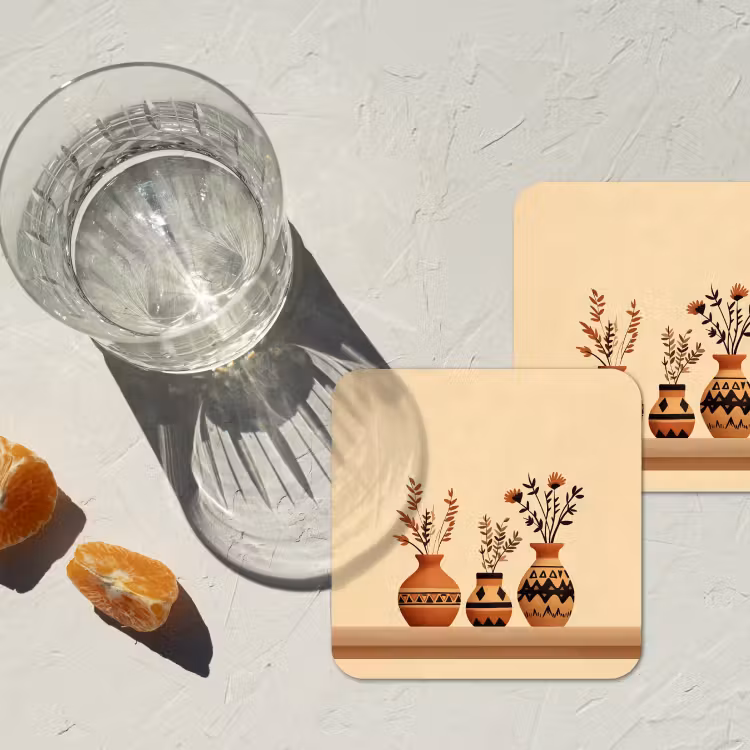 Vazen - Bloemen - Bladeren - Minimalistisch onderzetter kurk middel -sfeer4