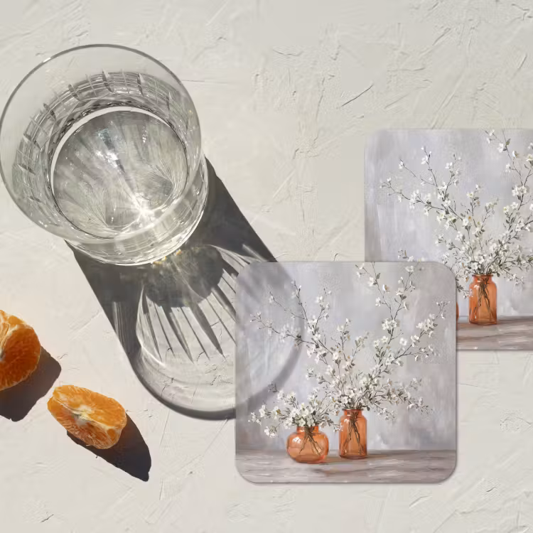 Vazen - Bloemen - Oranje onderzetter kurk middel -sfeer4
