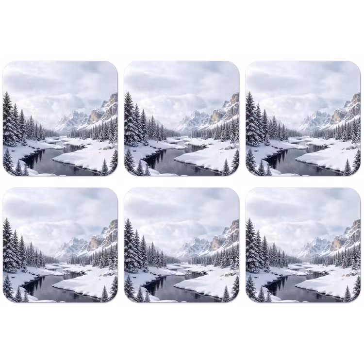 Sneeuwlandschap - Bergen - Rivier - Winter onderzetter kurk middel -zkaufland3dotto