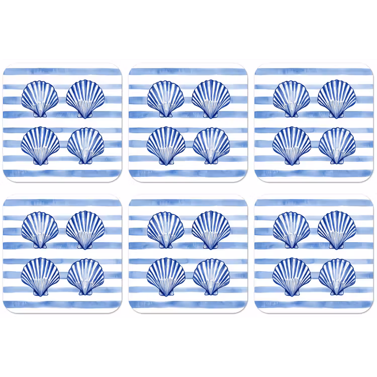 Vier schelpen - Blauw - Wit - Strepen onderzetter kurk middel -zkaufland3dotto