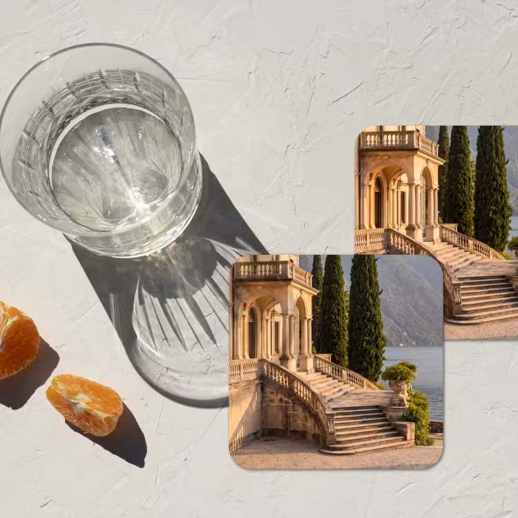 Untersetzer - Villa – Wasser – Treppen - Villa - water -trappen onderzetter kurk middel