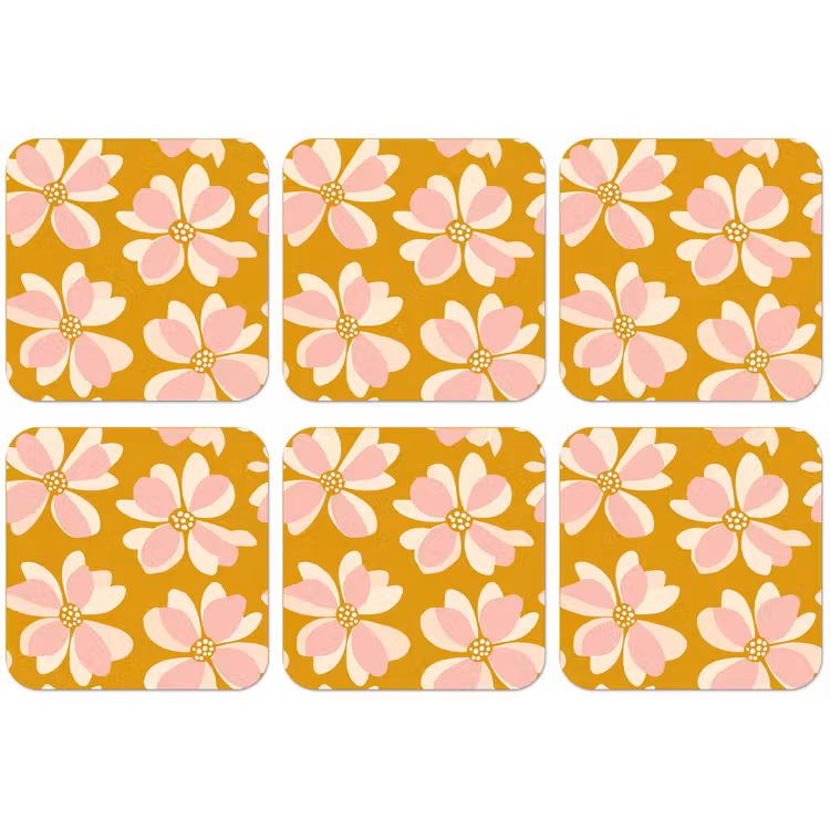 Vintage - Bloemen - Okergeel onderzetter kurk middel 366 -zkaufland3dotto
