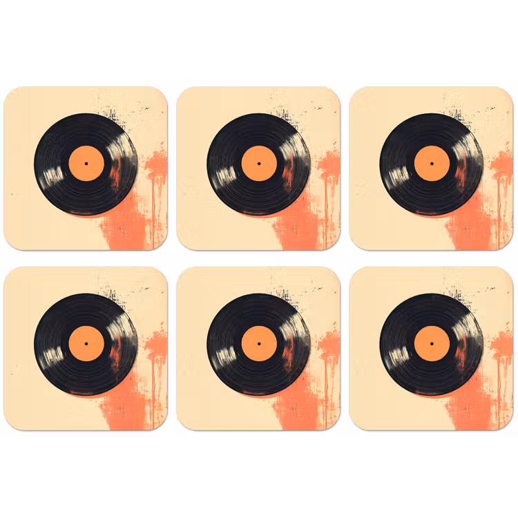 Vinylplaat - Zwart - Verfspatten - Retro onderzetter kurk middel -zkaufland3dotto