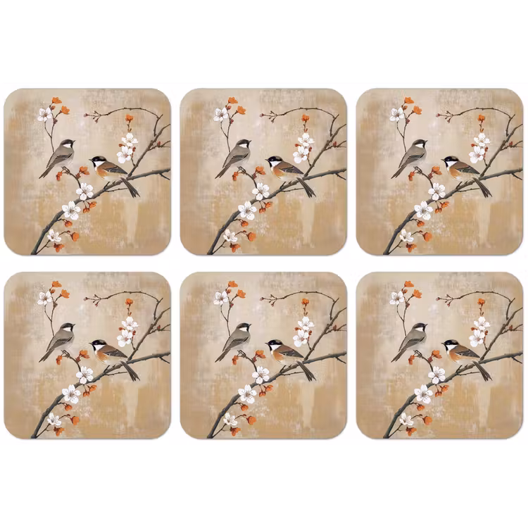Vogels - Bloesemtak - Bloemen - Oranje onderzetter kurk middel -zkaufland3dotto