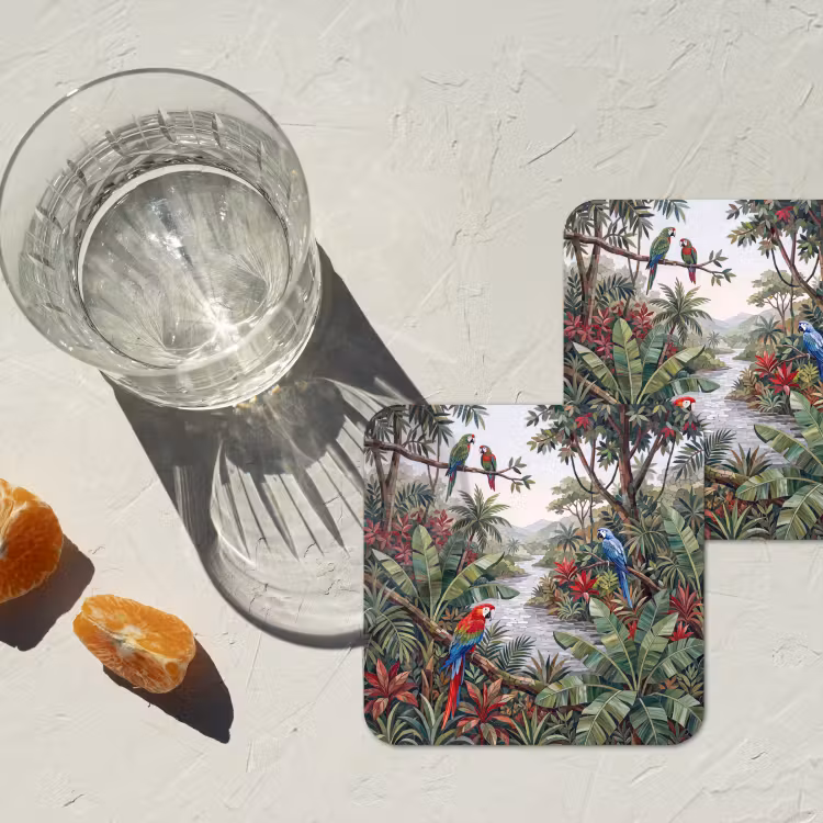Vogel - Jungle - Natuur - Mozaïek - Groen onderzetter kurk middel -sfeer4