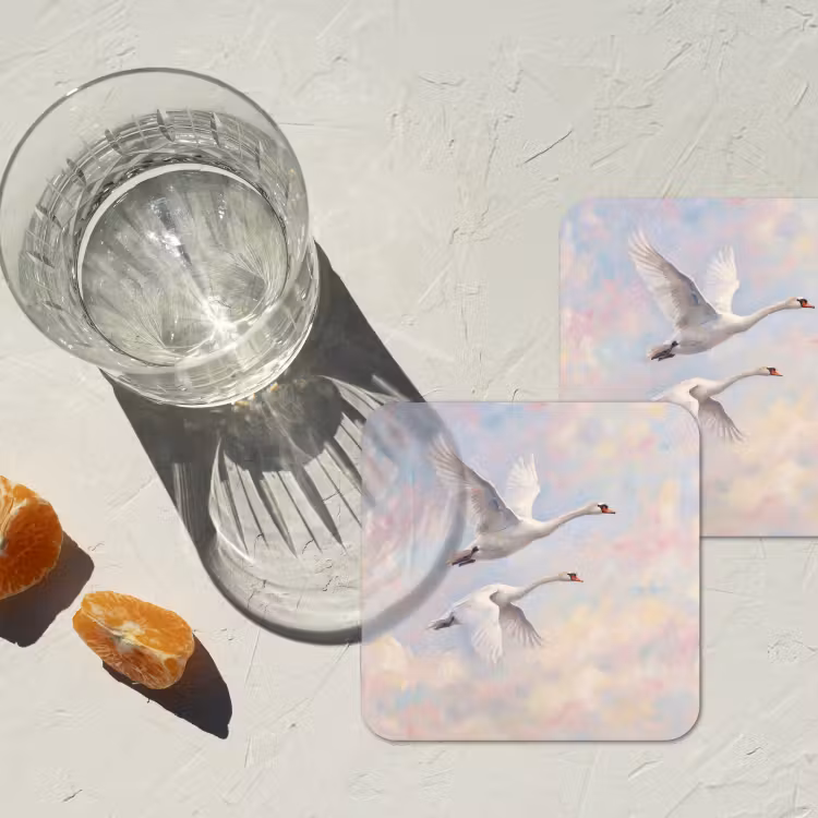 Vogel - Vliegend - Lucht - Modern - Pastel onderzetter kurk middel -sfeer4