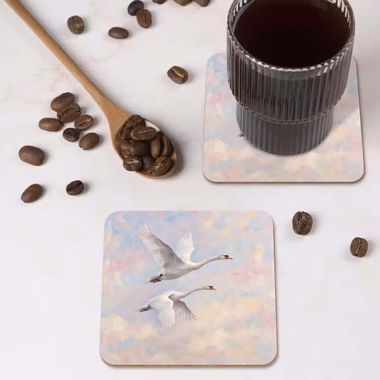 Vogel - Vliegend - Lucht - Modern - Pastel onderzetter kurk middel -sfeer2