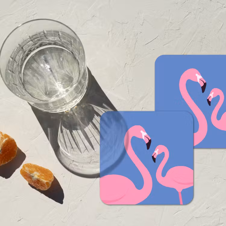Vogel - Paar - Dieren - Modern - Roze onderzetter kurk middel -sfeer4
