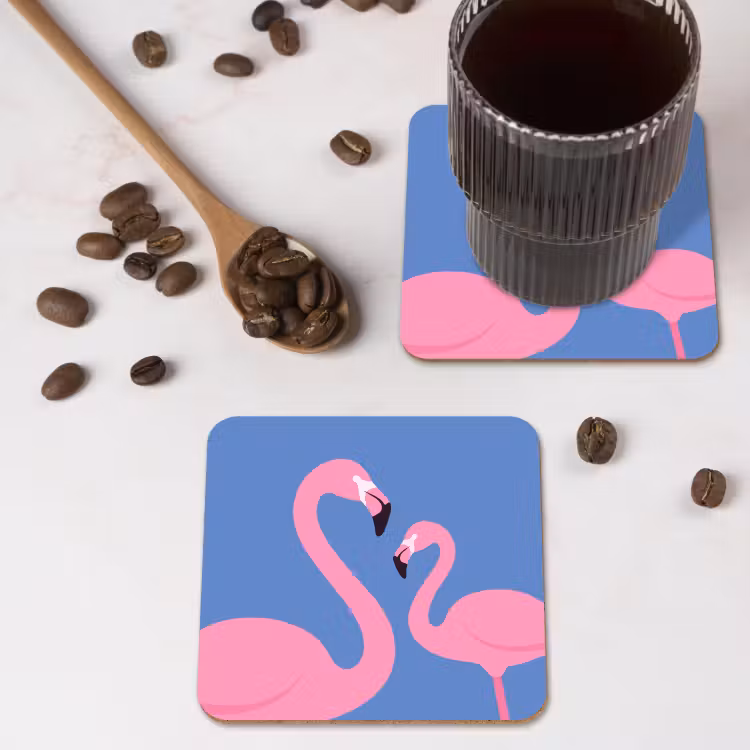 Vogel - Paar - Dieren - Modern - Roze onderzetter kurk middel -sfeer2