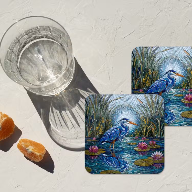 Vogel - Water - Natuur - Abstract - Blauw onderzetter kurk middel -sfeer4