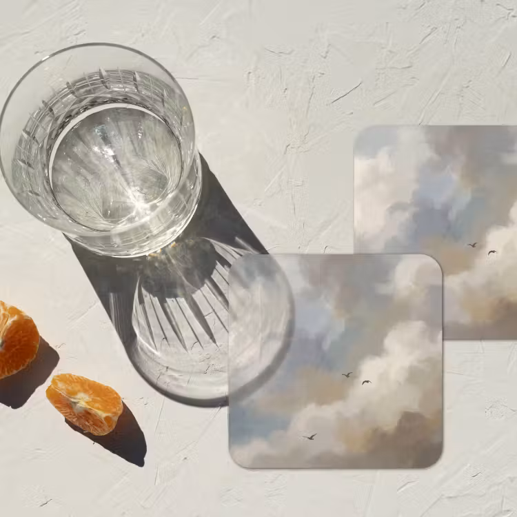 Vogel - Wolken - Natuur - Modern - Grijs onderzetter kurk middel -sfeer4