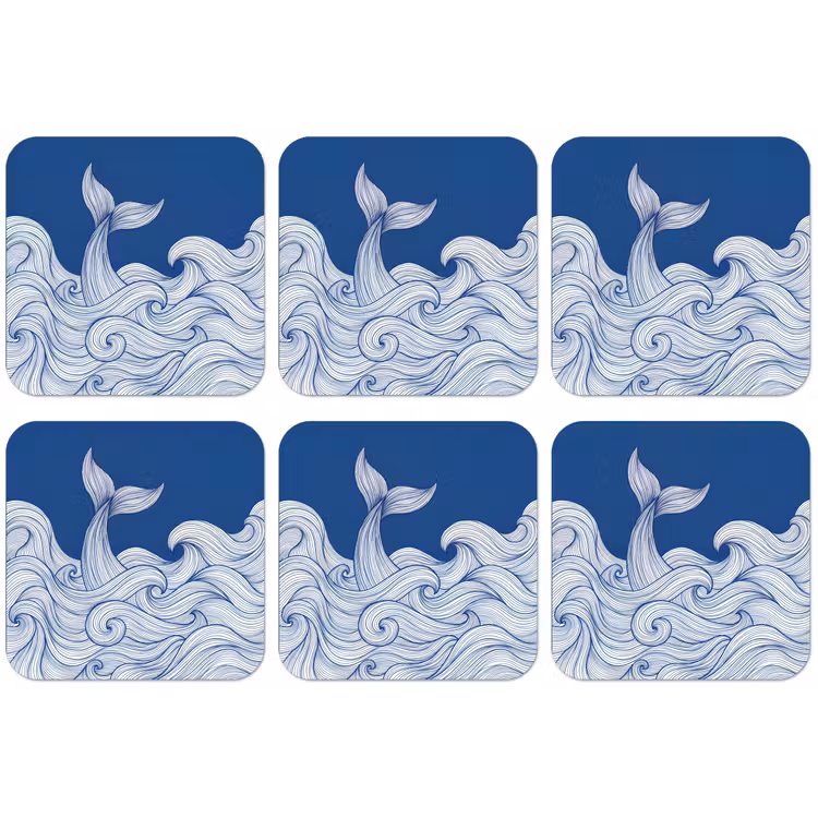 Walvis - Staart - Golven - Lijntekening - Blauw onderzetter kurk middel -zkaufland3dotto
