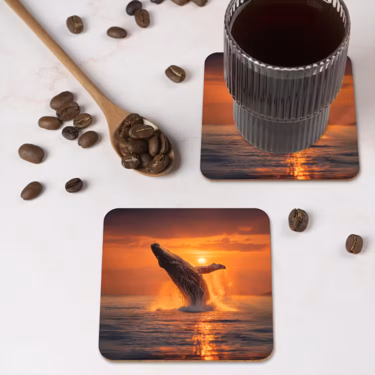 Walvis - Zon - Zee onderzetter kurk middel -sfeer2