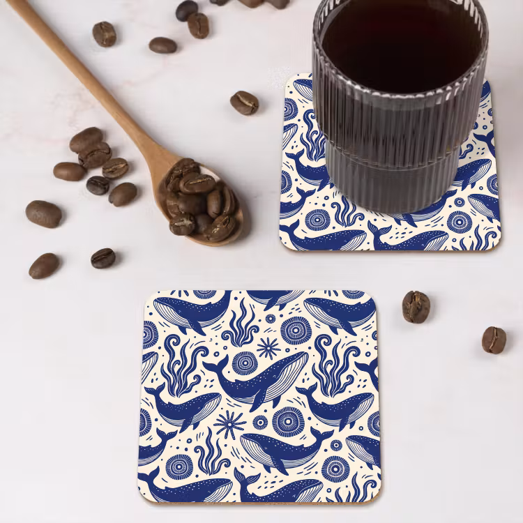 Walvis - Onderwater - Dieren - Abstract - Blauw onderzetter kurk middel -sfeer2