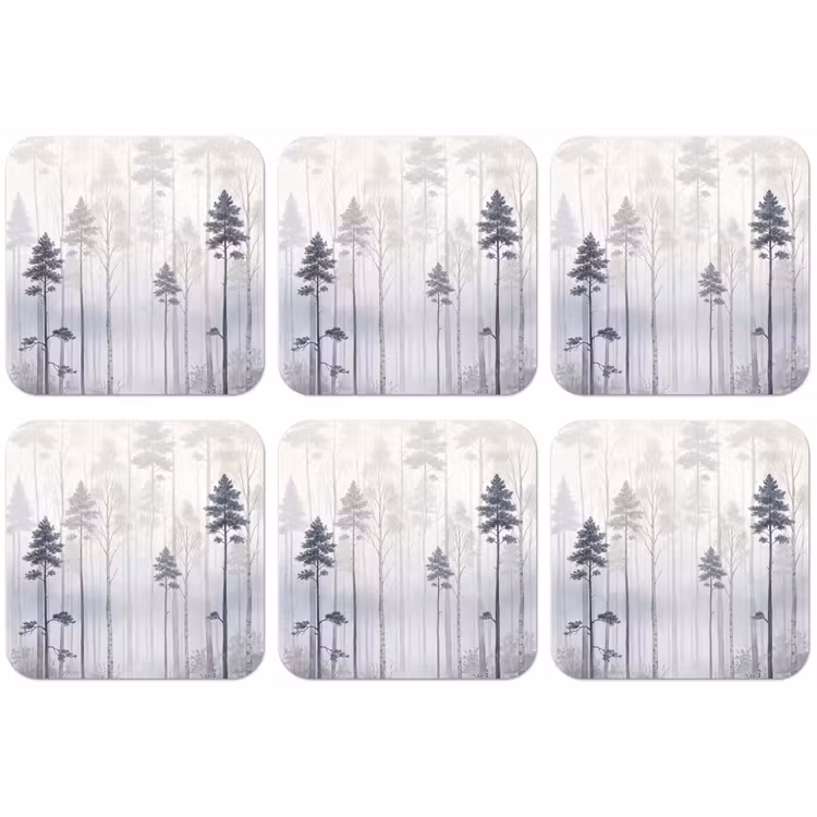 Bos - Bomen - Mist - Natuur - Illustratie - Grijs onderzetter kurk middel -zkaufland3dotto