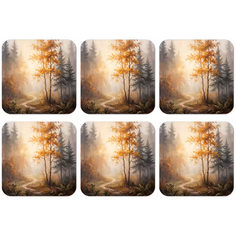 Bospad - Herfstbladeren - Natuur - Schilderachtig - Oranje onderzetter kurk middel -zkaufland3dotto