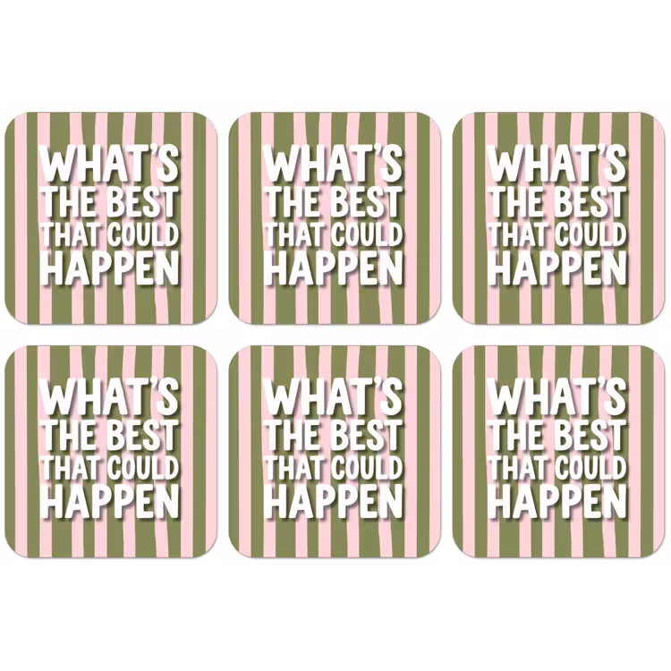 What's the best that could happen - Strepen - Groen - Roze onderzetter kurk middel -zkaufland3dotto