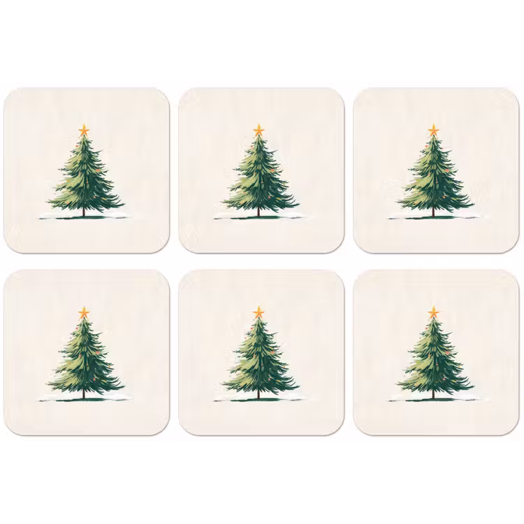 Kerstboom - Illustratie - Ster - Sneeuw onderzetter kurk middel -zkaufland3dotto
