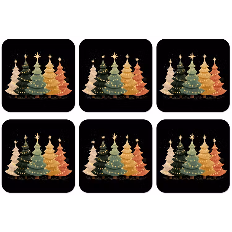 Kerstbomen - Kleurrijk - Lichtjes - Ster onderzetter kurk middel -zkaufland3dotto