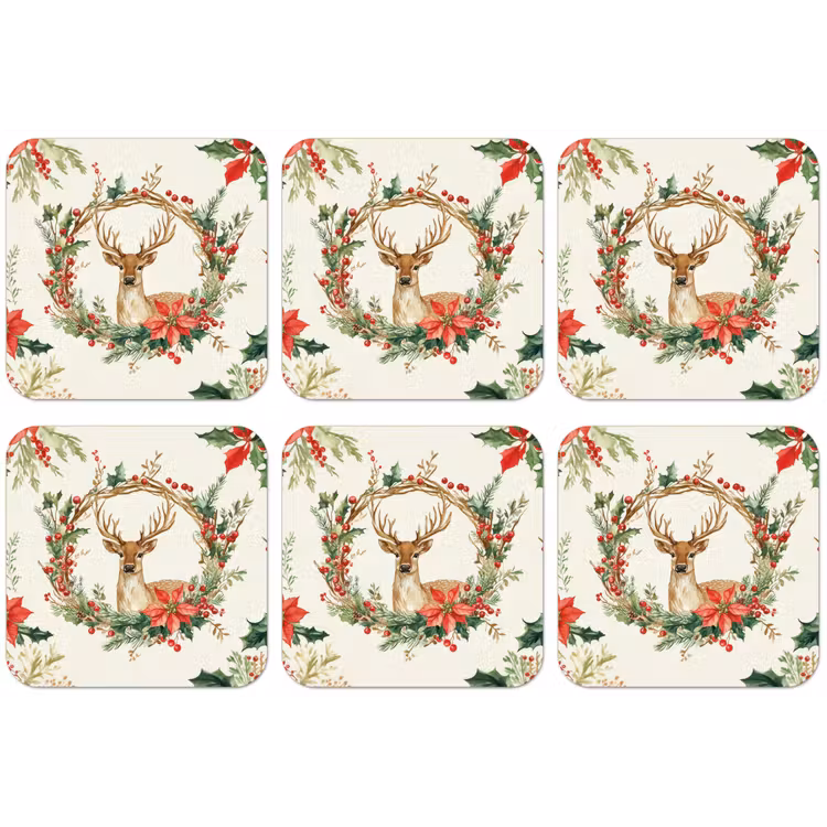Kerstkrans - Hert - Hulst - Rood onderzetter kurk middel -zkaufland3dotto