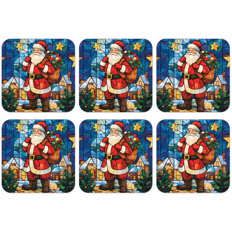 Kerstman - Glas - Kleurrijk onderzetter kurk middel -zkaufland3dotto