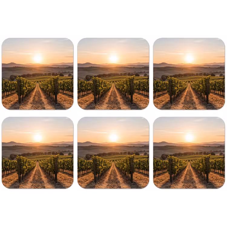 Wijngaard - Zonsondergang - Landschap onderzetter kurk middel -zkaufland3dotto