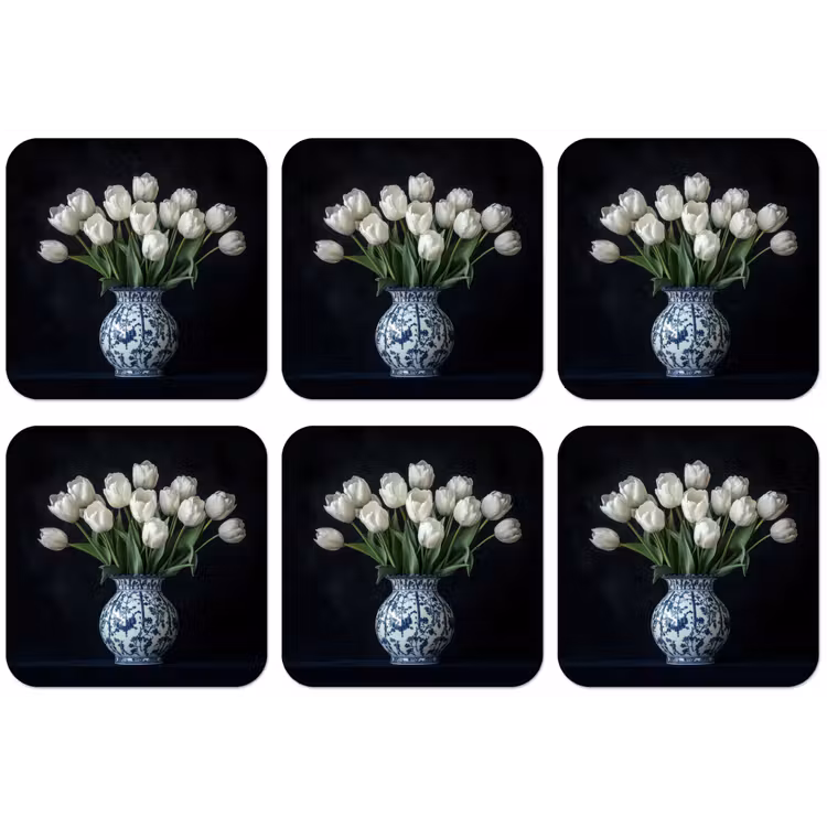 Wit - Bloemen - Tulpen - Vaas onderzetter kurk middel -zkaufland3dotto