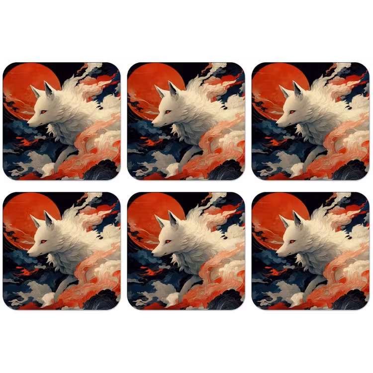 Witte vos - wolken - maan onderzetter kurk middel -zkaufland3dotto