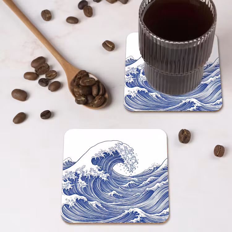 Golf - Japans - Zee - Illustratie - Blauw onderzetter kurk middel -sfeer2
