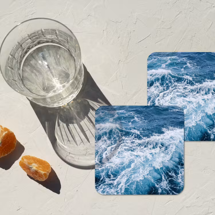 Golven - Oceaan - Blauw onderzetter kurk middel -sfeer4