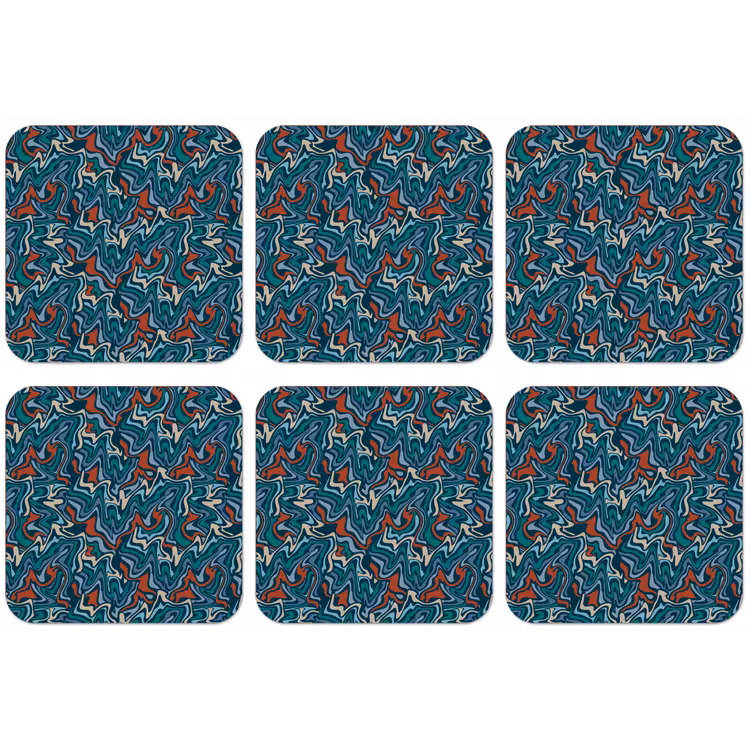 Golven - Retro - Blauw - Patroon onderzetter kurk middel 366 -zkaufland3dotto