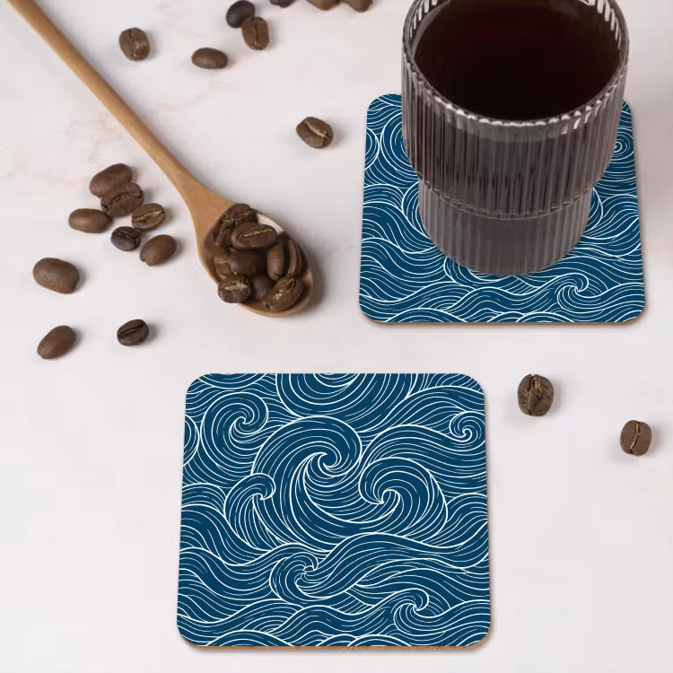 Golven - Spiraal - Water - Abstract - Blauw onderzetter kurk middel -sfeer2