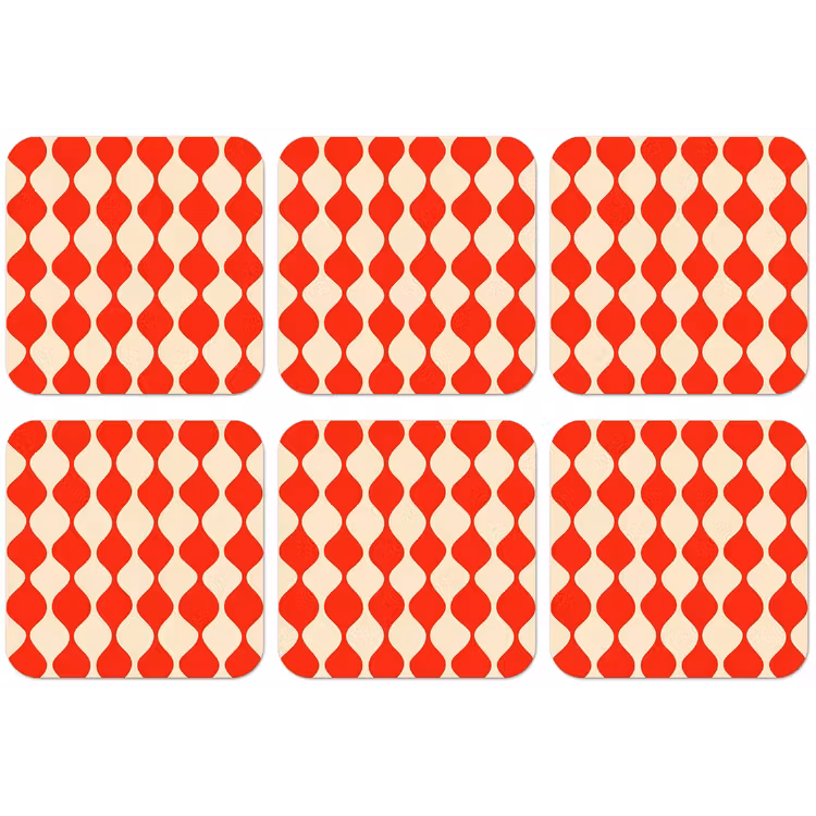 Golvend patroon - Retro - Rood - Beige onderzetter kurk middel 366 -zkaufland3dotto