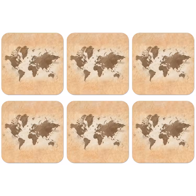 Wereldkaart - Beige - Bruin onderzetter kurk middel -zkaufland3dotto
