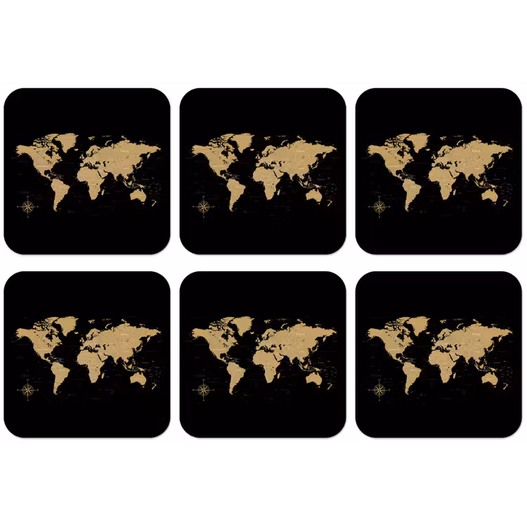 Wereldkaart - Beige - Zwart onderzetter kurk middel -zkaufland3dotto