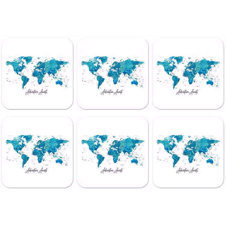 Wereldkaart - Blauw - Kleurrijk onderzetter kurk middel -zkaufland3dotto