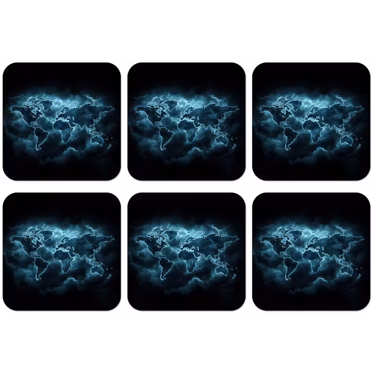 Wereldkaart - Bliksem - Blauw onderzetter kurk middel -zkaufland3dotto