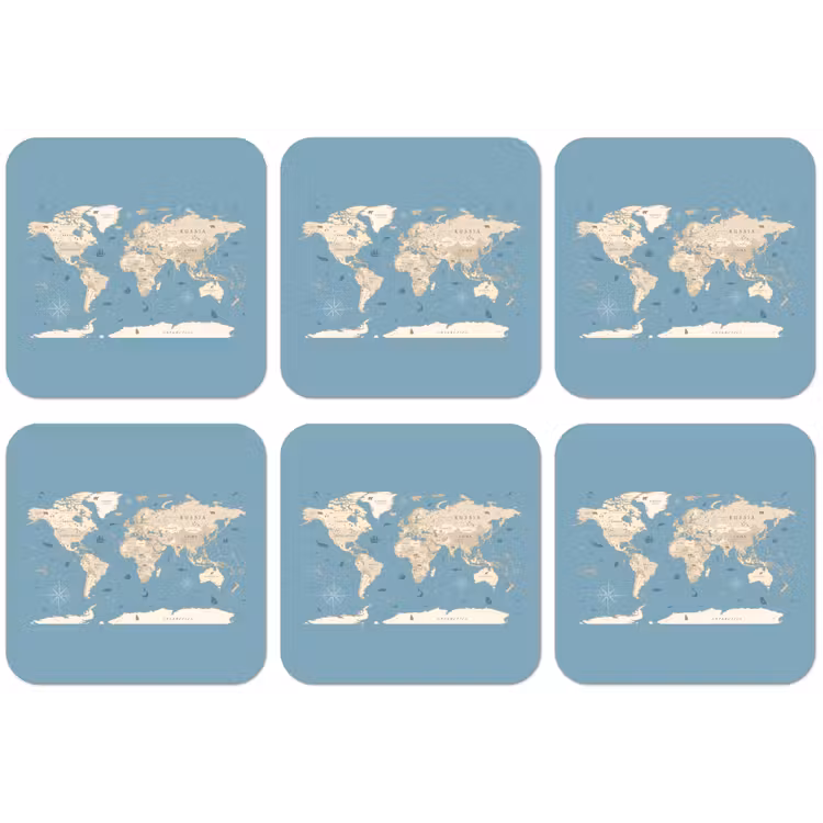 Wereldkaart - Oceaan - Realistisch - Blauw onderzetter kurk middel -zkaufland3dotto