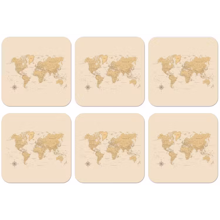 Wereldkaart - Realistisch - Beige onderzetter kurk middel -zkaufland3dotto