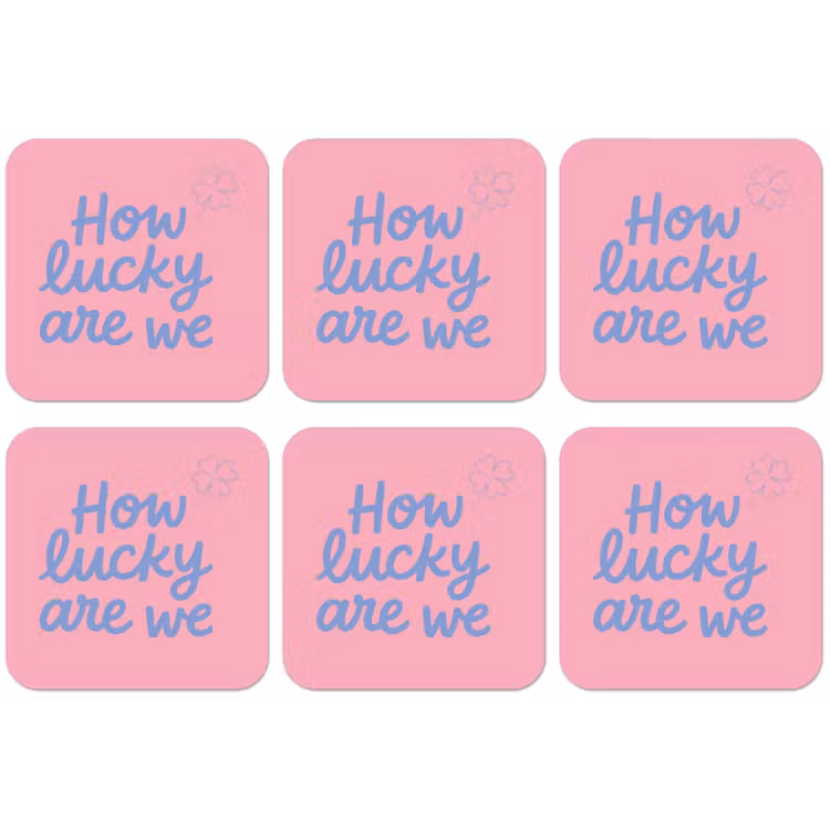 How lucky are we - Klavervier - Roze - Blauw onderzetter kurk middel -zkaufland3dotto