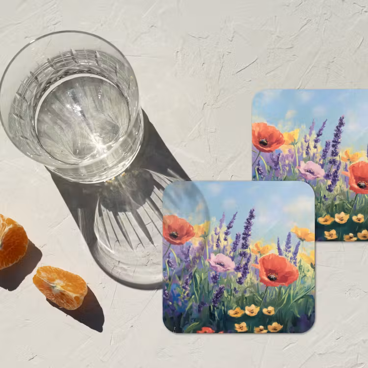 Weide - Bloemen - Kleurrijk onderzetter kurk middel -sfeer4